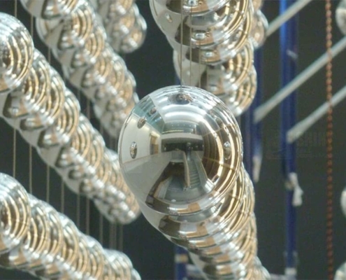 hanging steel sphere sculptures with threaded
