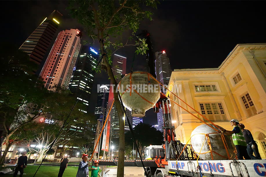 large stainless steel gazing globes unloading