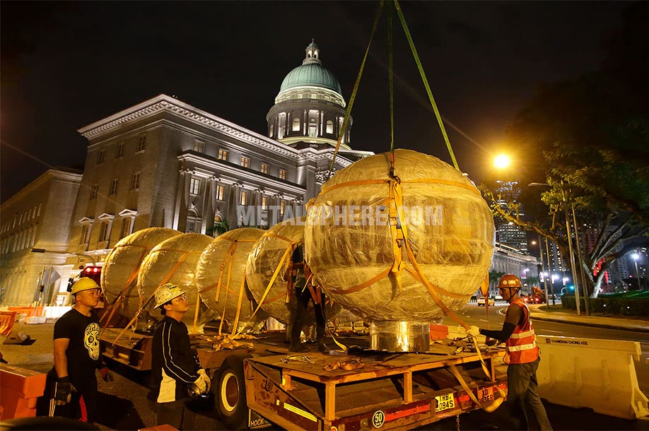 large stainless steel gazing globes unloading