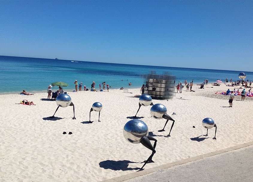 Large Aluminum ball Sculpture by the sea cottesloe.